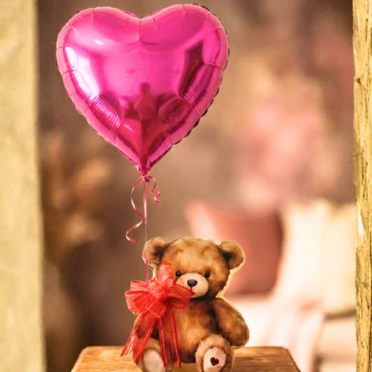 Sevgiliye Özel Ayıcık Figürlü Butik Çikolata Kutusu - Uçan Pembe Kalp Balon Hediyeli